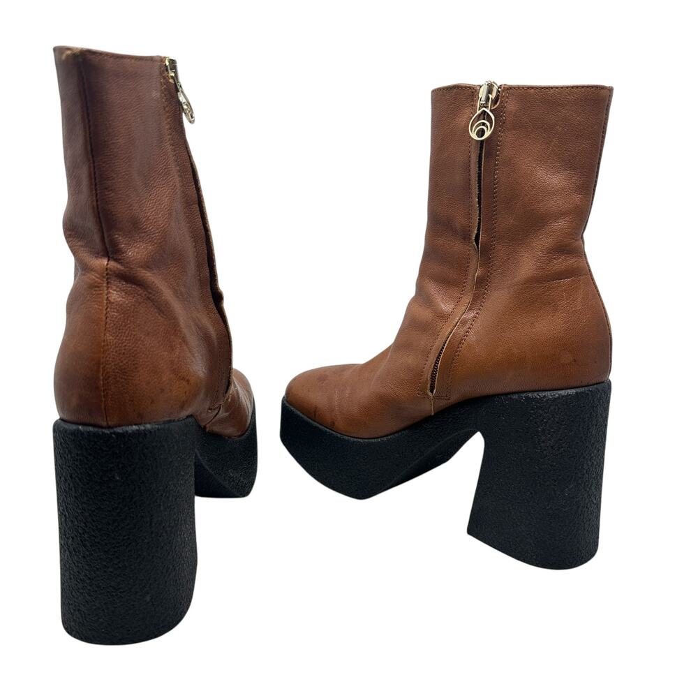 Brother Vellies Empire Platform Ankle Boots Brown Leather Made Italy Womens 6 - Picture 11 of 16